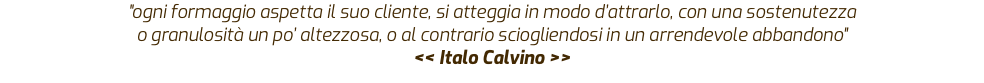 "ogni formaggio aspetta il suo cliente, si atteggia in modo d’attrarlo, con una sostenutezza  o granulosità un po’ altezzosa, o al contrario sciogliendosi in un arrendevole abbandono" << Italo Calvino >>